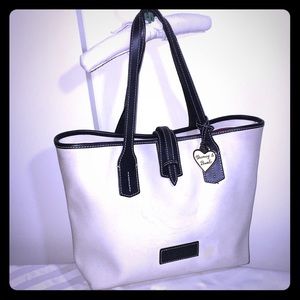 Rooney & Bourke white cream purse; red interior